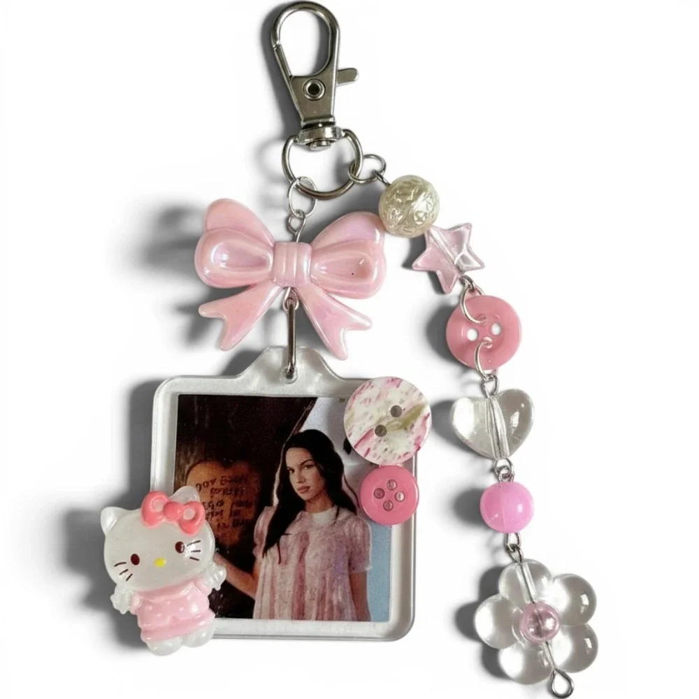 Olivia Rodrigo GUTS Pink Bow Hello Kitty Custom Beaded Keychain Bag Charm